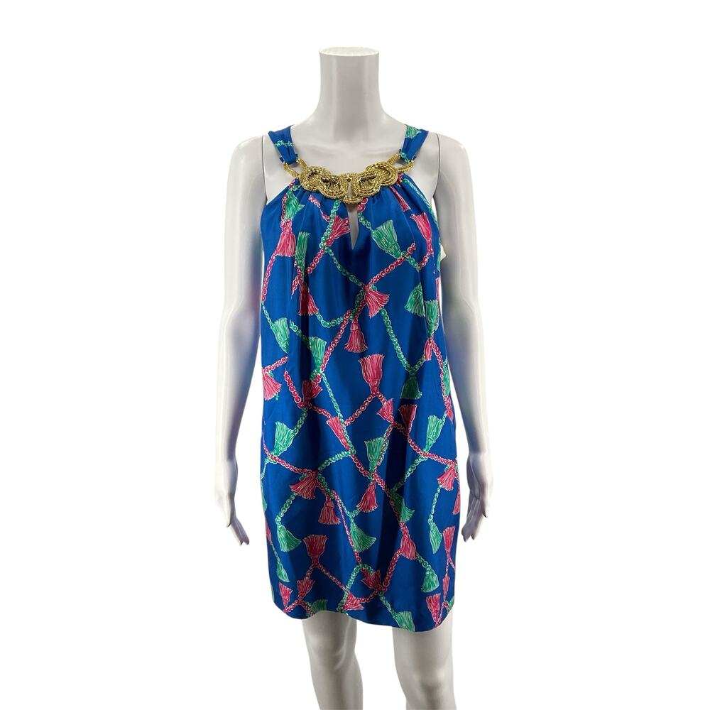 Lilly Pulitzer Elsa Silk Halter Dress Tassels Print Size 2 - Picture 2 of 8